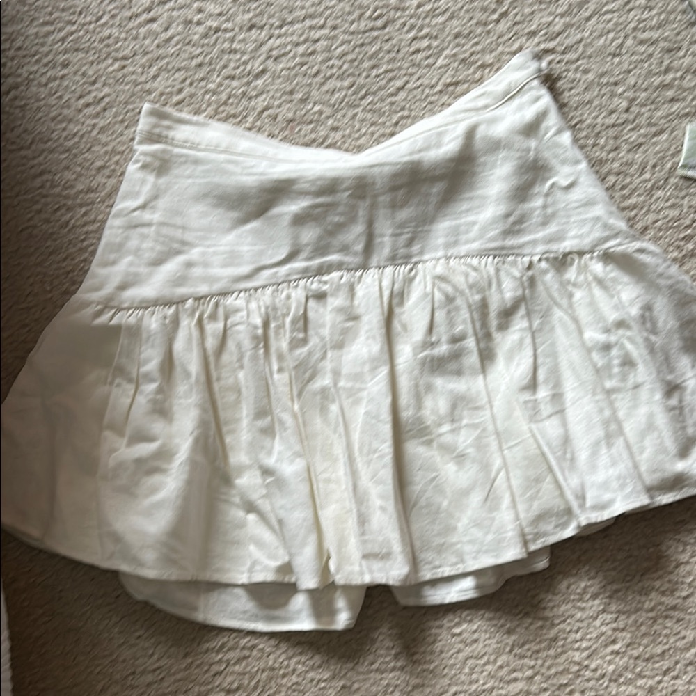 Avec Les Filles Cream Skater Mini Skirt Ruffled Tiered